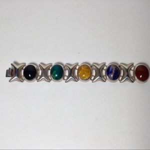 Taxco Oval Link Sterling Silver Gemstone Bracelet